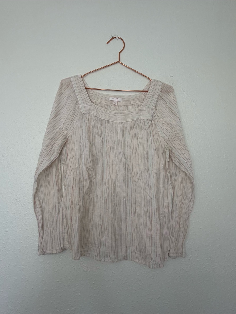 LC Lauren Conrad Cream Textured Long-Sleeve Square Neck Tunic